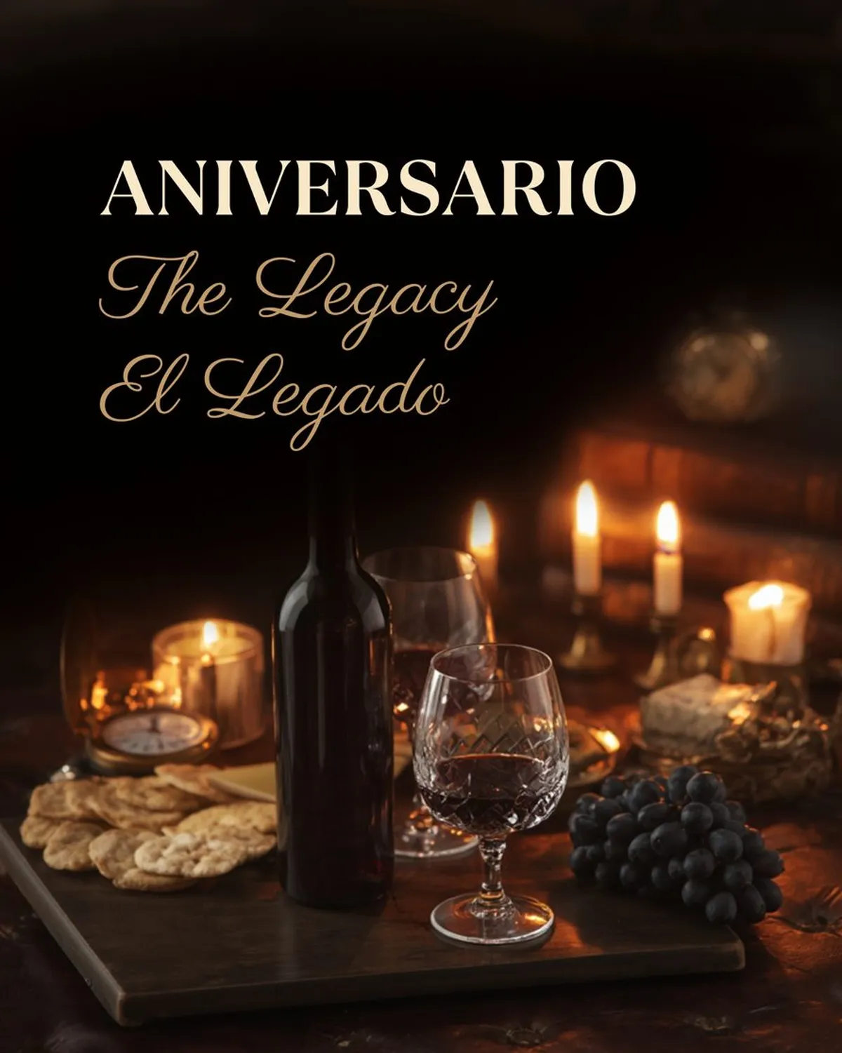 Pack de aniversario con vino, velas y aperitivos